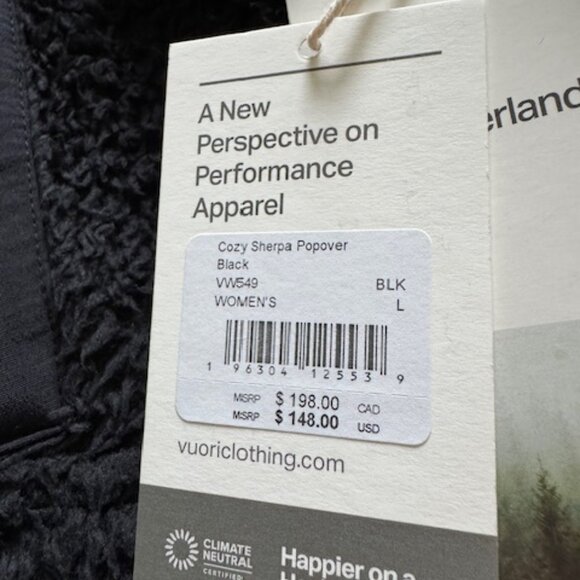 Vuori Cozy Sherpa Popover in Black Size Large - Picture 12 of 16